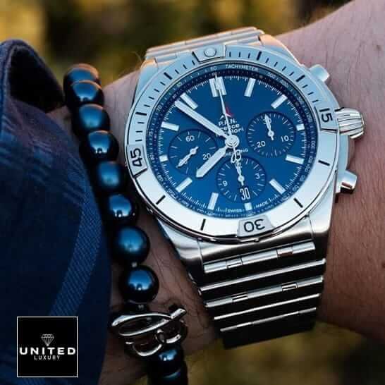 Breitling Chronomat Breitling Frecce Tricolori Replica on his arm