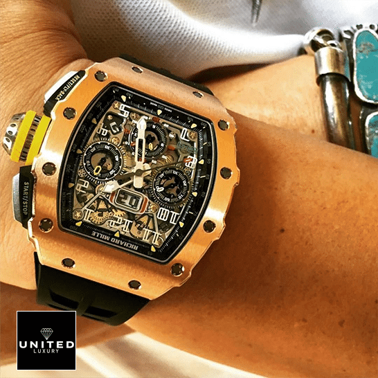 Richard Mille RM 11-03 Richard Mille RM01103 Rose Gold Flybac Replica on the wrist