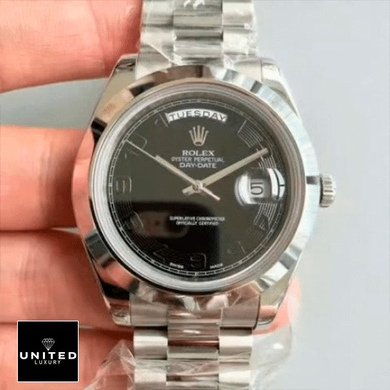 Rolex Day-Date 218206 Rolex Day Date II 218206 Stainless Steel Black Dial Replica