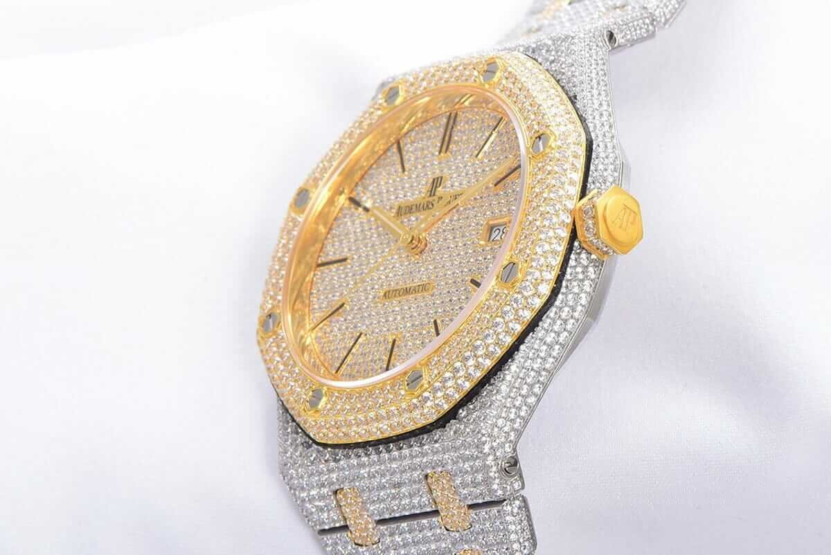 Audemars Piguet Royal Oak Royal Oak 41mm 15400 Iced Out Steel Yellow Gold Replica white background