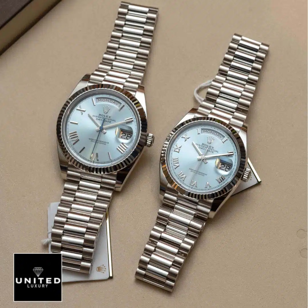 Rolex Day-Date 228236 Rolex Day Date Perpetual 228236 Ice Blue Dial Replica on the table