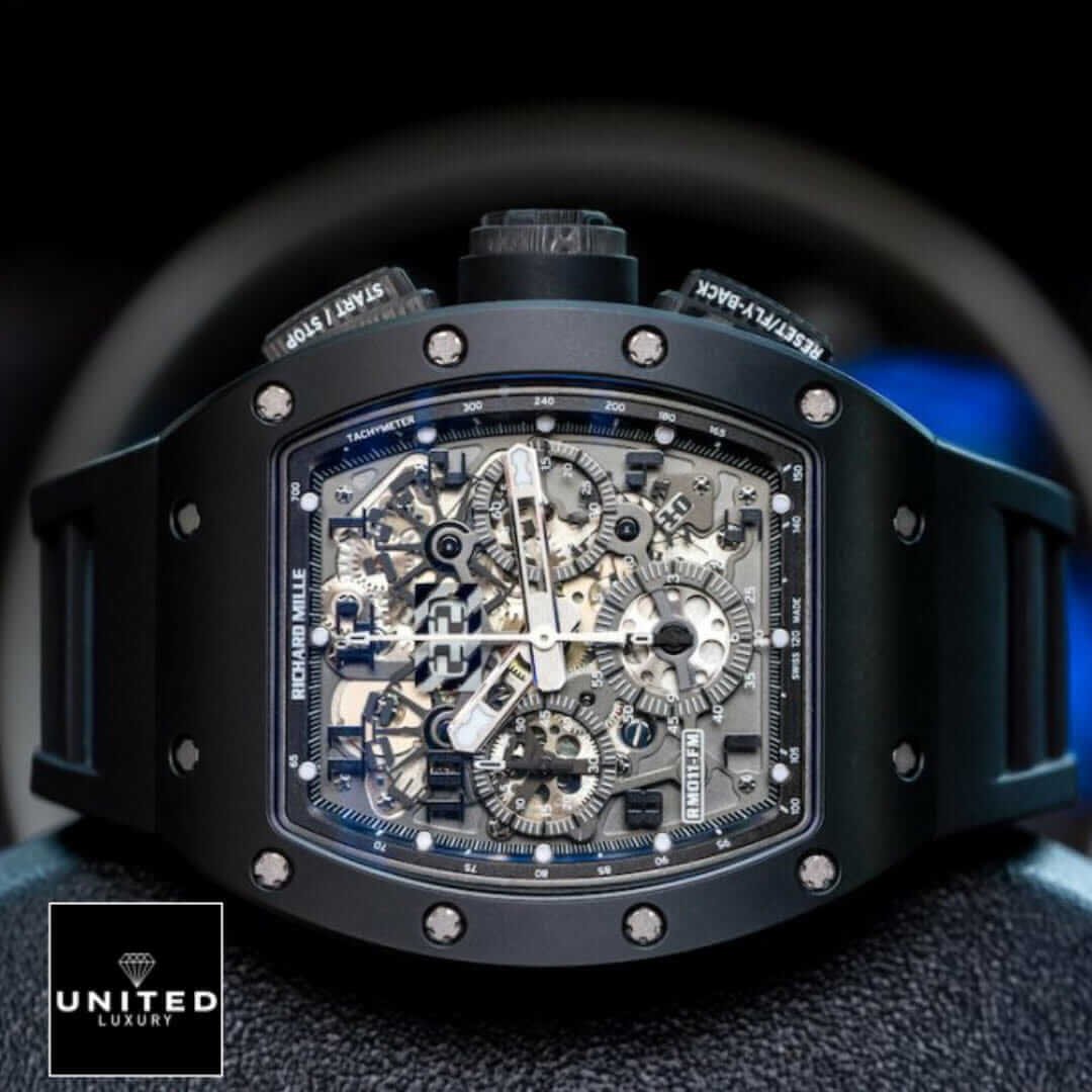 Richard Mille RM 011 Richard Mille Grey Dial Black Bezel Replica crown / push button