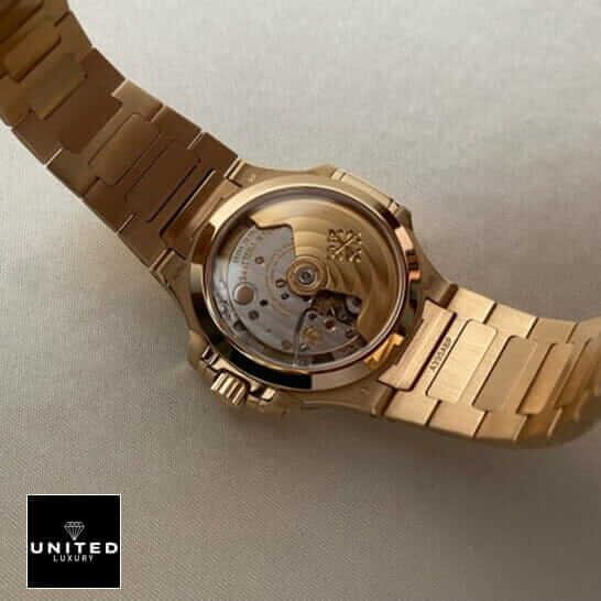 Patek Philippe Nautilus 7118-1200r-010 Rose Gold Exceptional Replica 1:1 patek 7118 1200r 010 replica 2 Patek Philippe 7118-1200r-010 Gold Bracelet Replica upside view